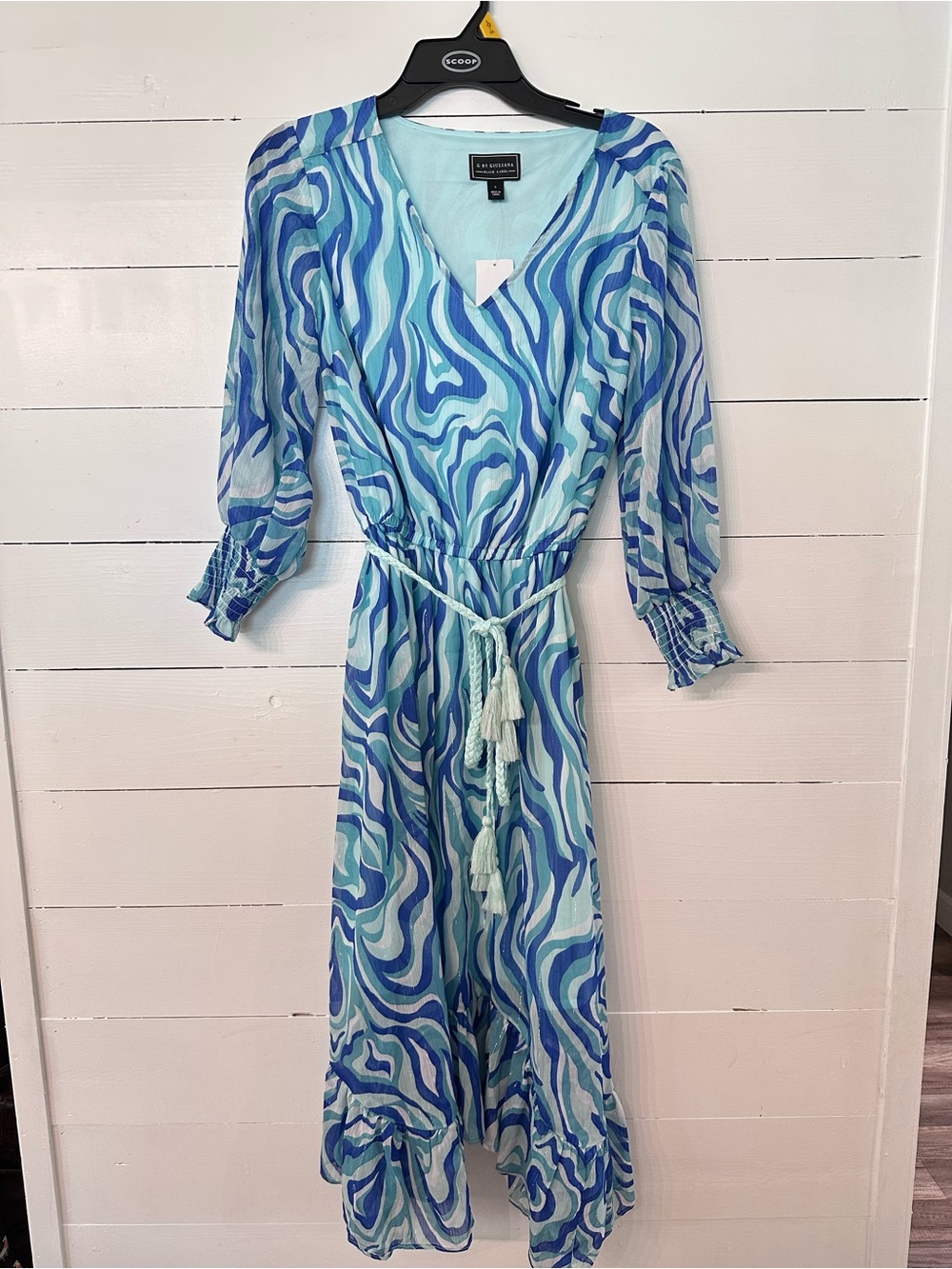 G by Giuliana Blue Wave Tassel V-Neck Maxi Dress